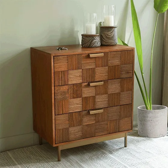 Triple drawer chest with metal stand