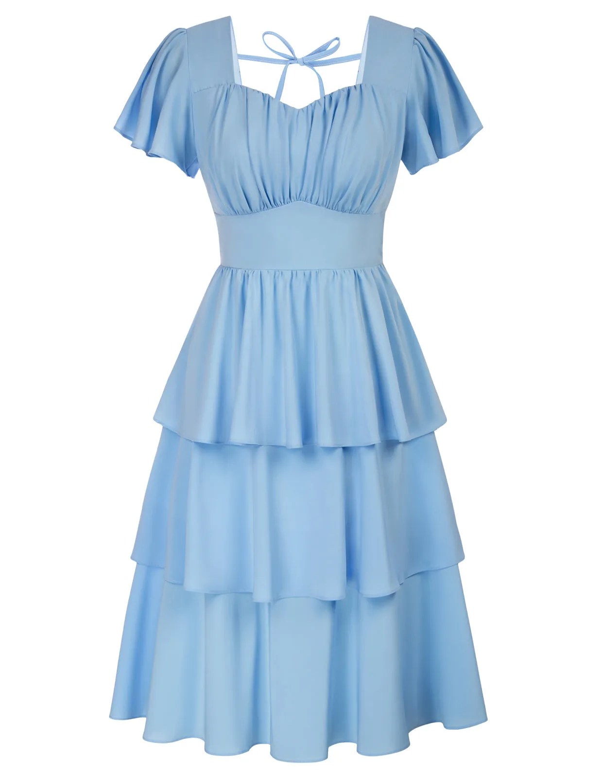 Vintage Fans Look of Square Neck Tiered Ruffle Dress 2023 Summer Vintage  A-line Swing Midi Dress