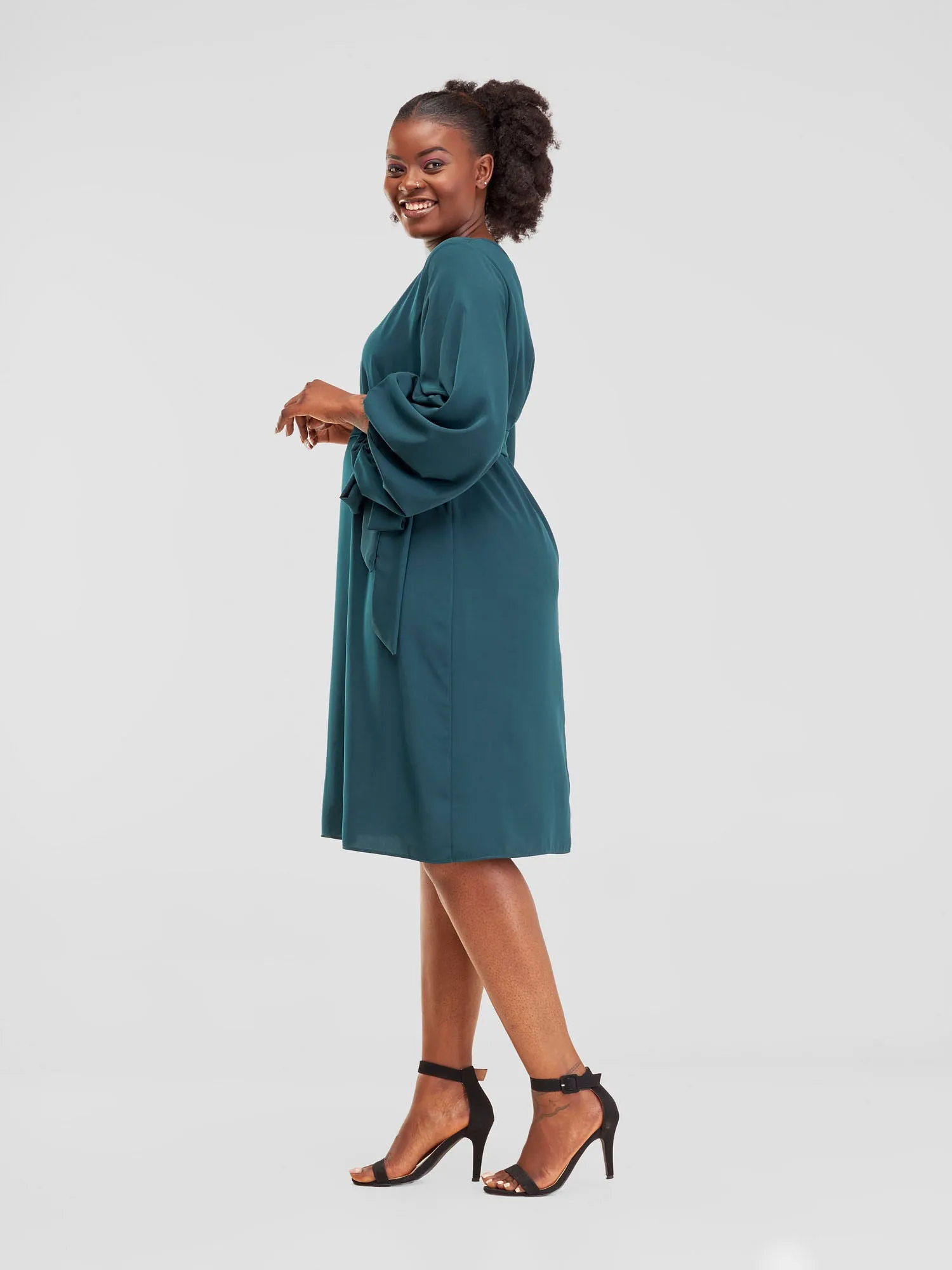 Vivo Zaria Cowl Sleeve Shift Dress - Dark Green