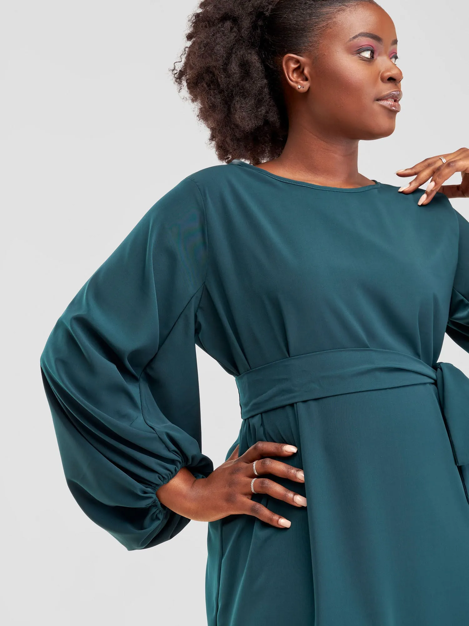 Vivo Zaria Cowl Sleeve Shift Dress - Dark Green