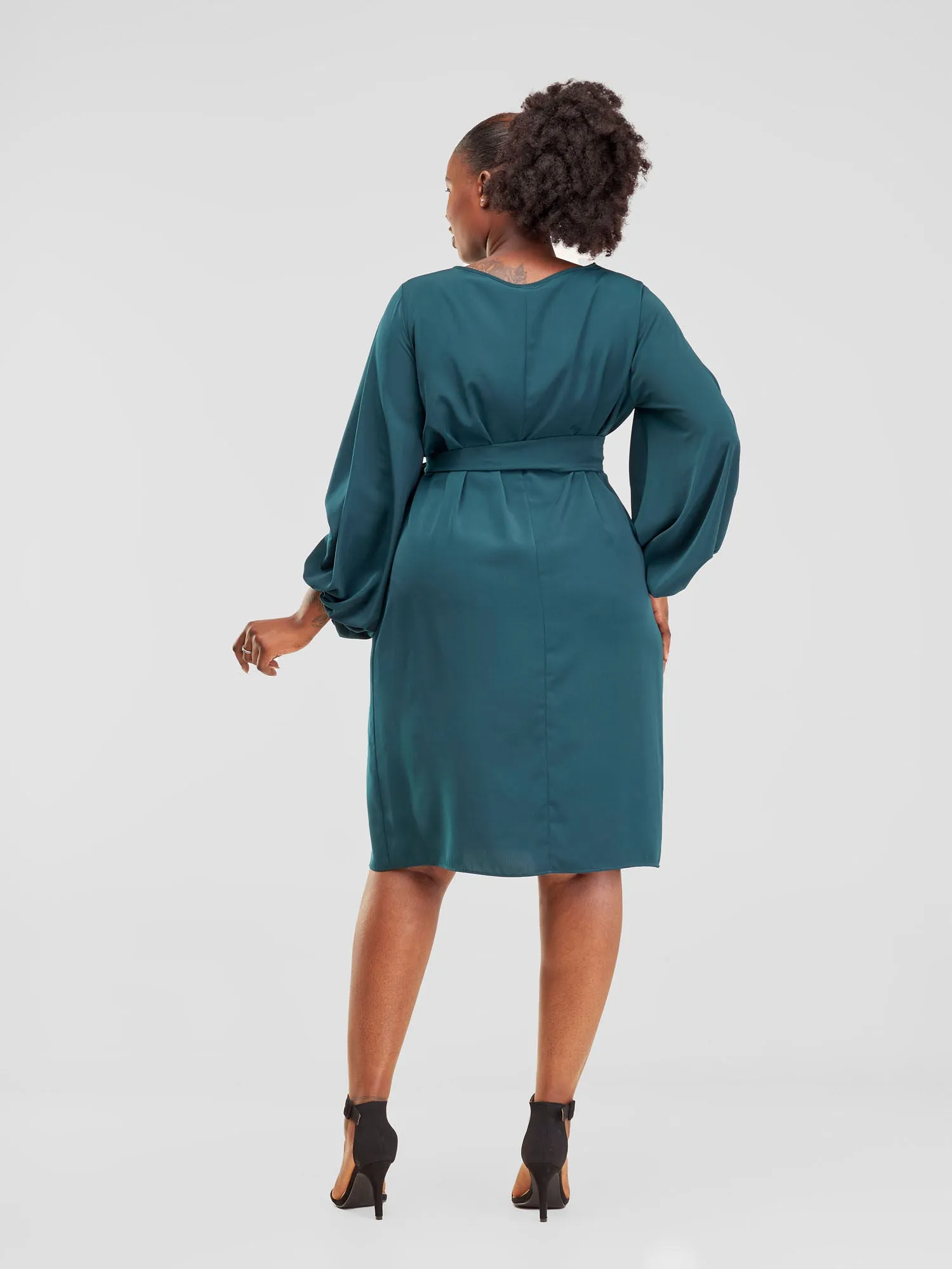 Vivo Zaria Cowl Sleeve Shift Dress - Dark Green