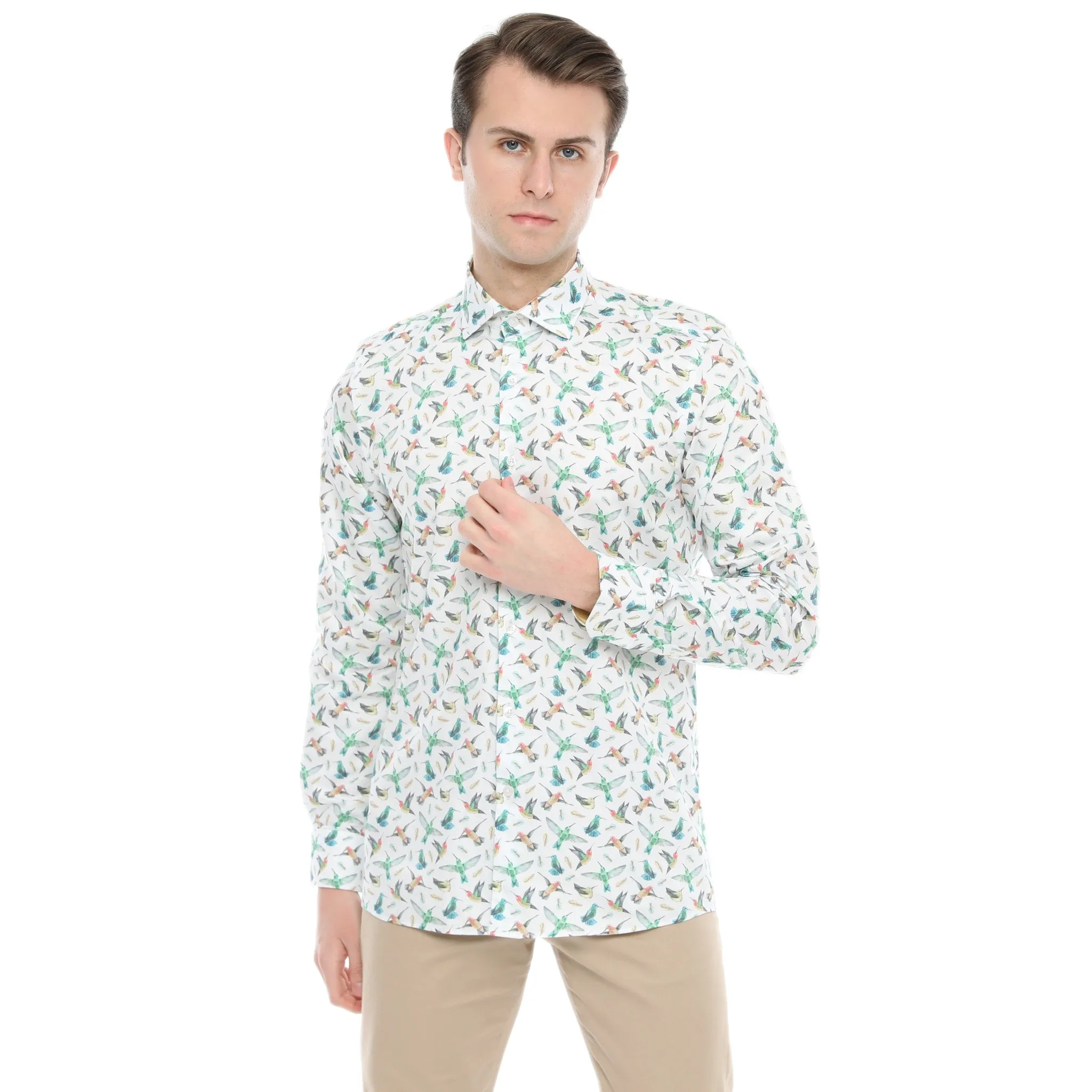 Xact Men's Hummingbird Print Long Sleeved Shirt, Regular Fit