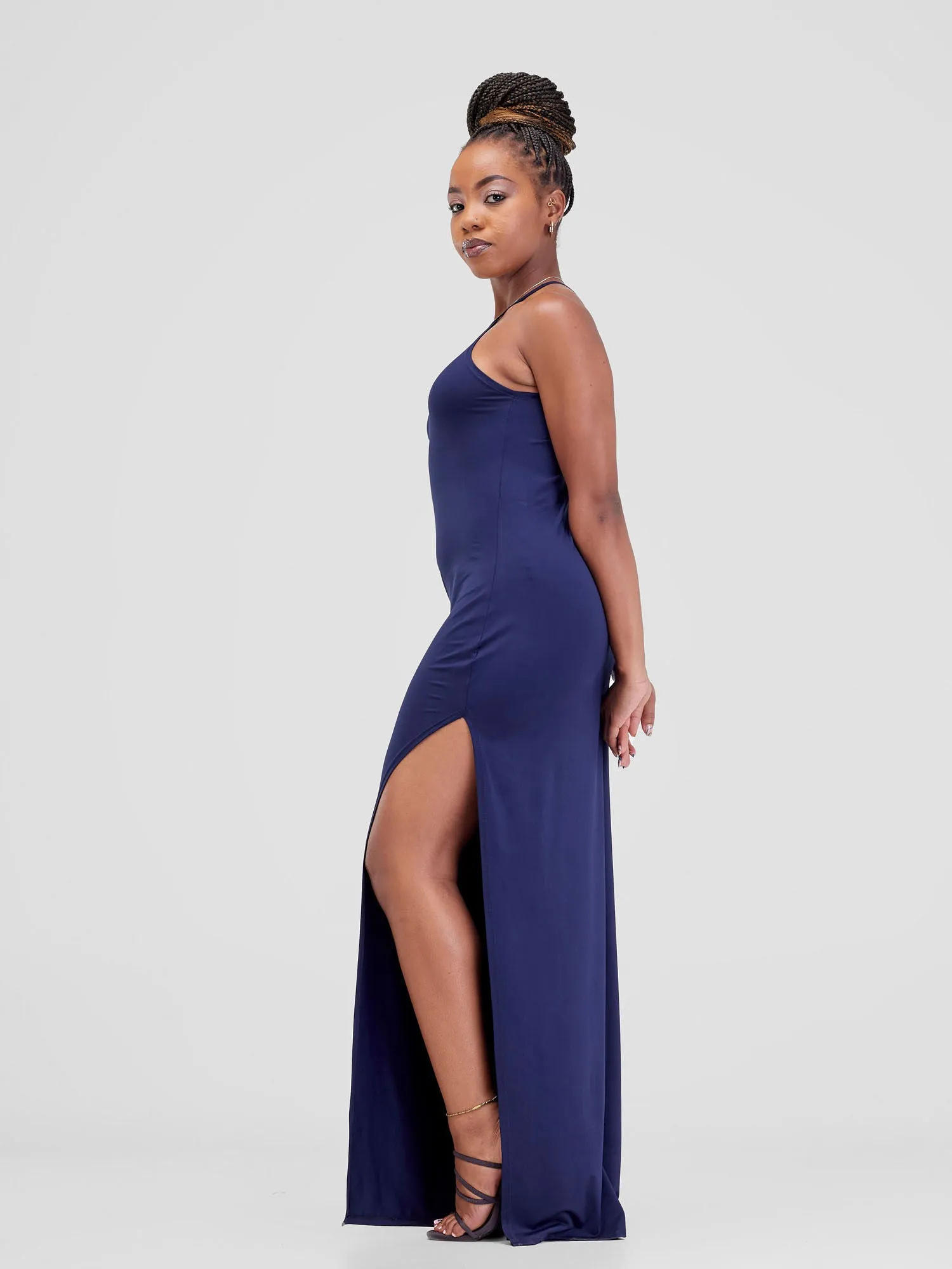 Zoya Luna High Slit Dress - Navy